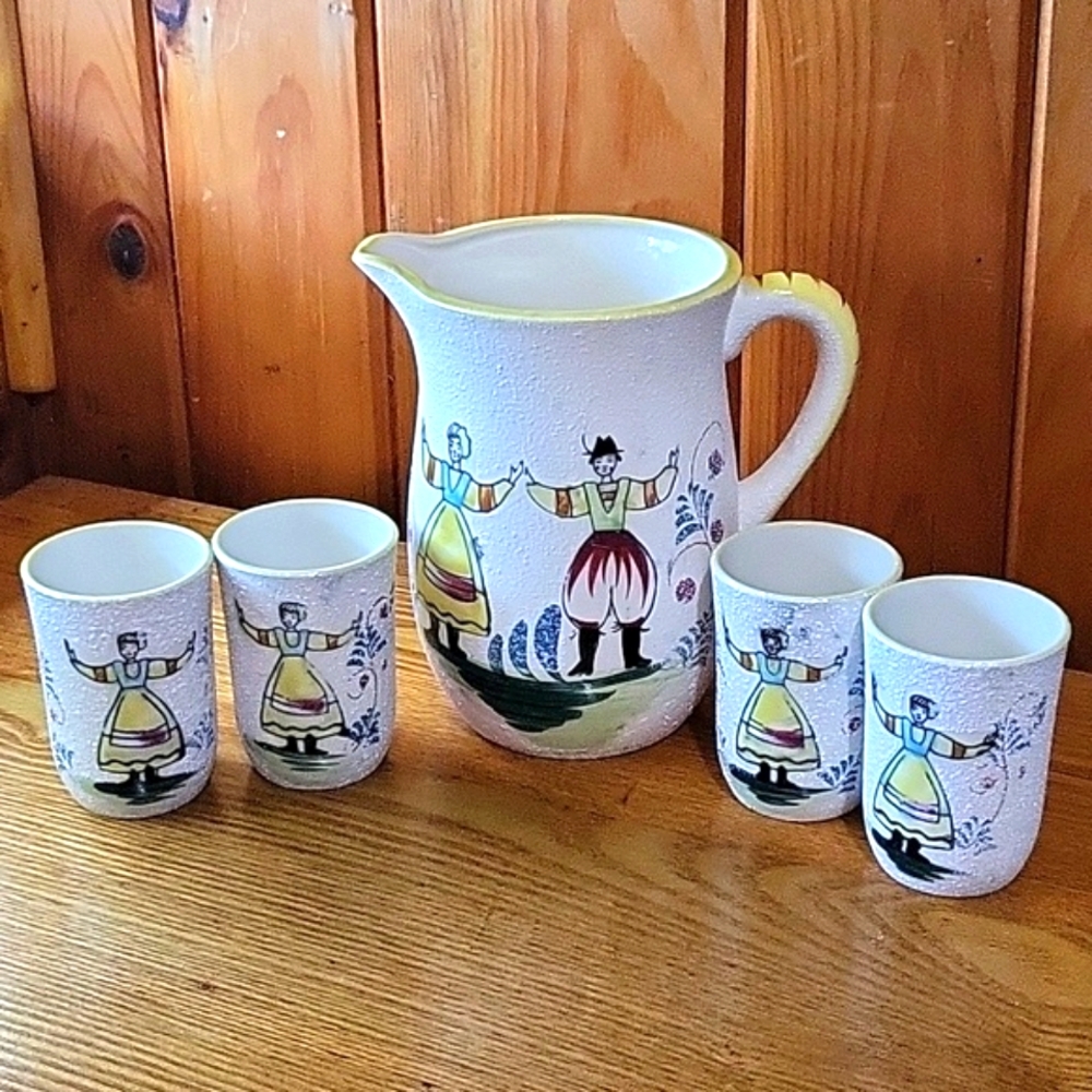Holland Hand Painted Pitcher & Cups